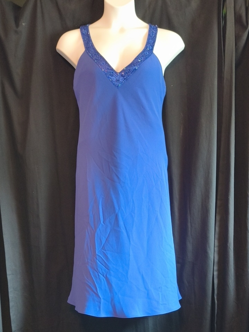 Jones New York Cobalt Blue Beaded V-Neck Slip #0097